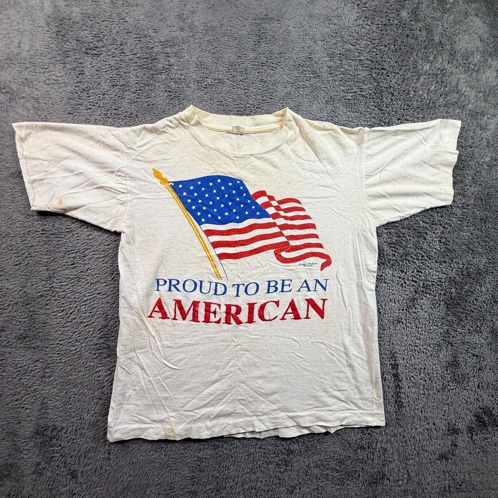 Vintage 90s Proud To Be An American Flag Tee Shirt Medium Major Motion